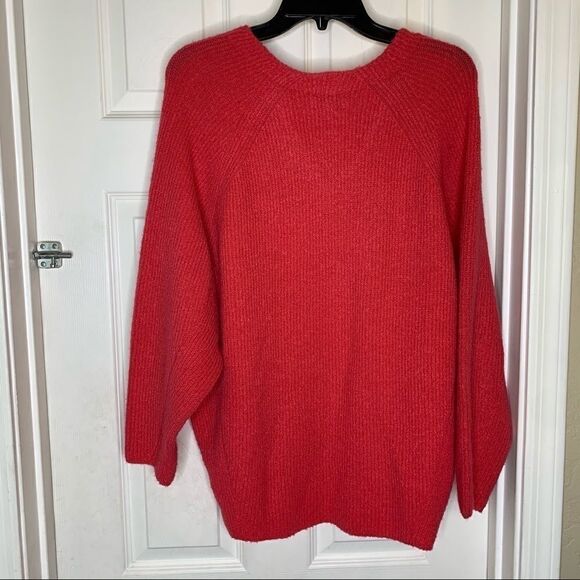 Topshop Oversized V Neck Ribbed Sweater Coral Pink - Picture 4 of 9